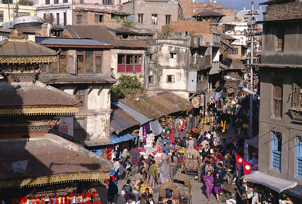 Busy city street scene, Kathmandu, Nepal, Asia