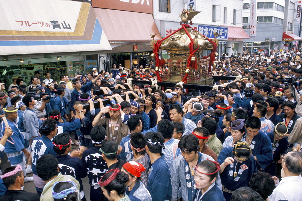 Portable shrine (Mikoshi), Summer shrine festival, Asahikawa, Hokkaido, Japan, Asia