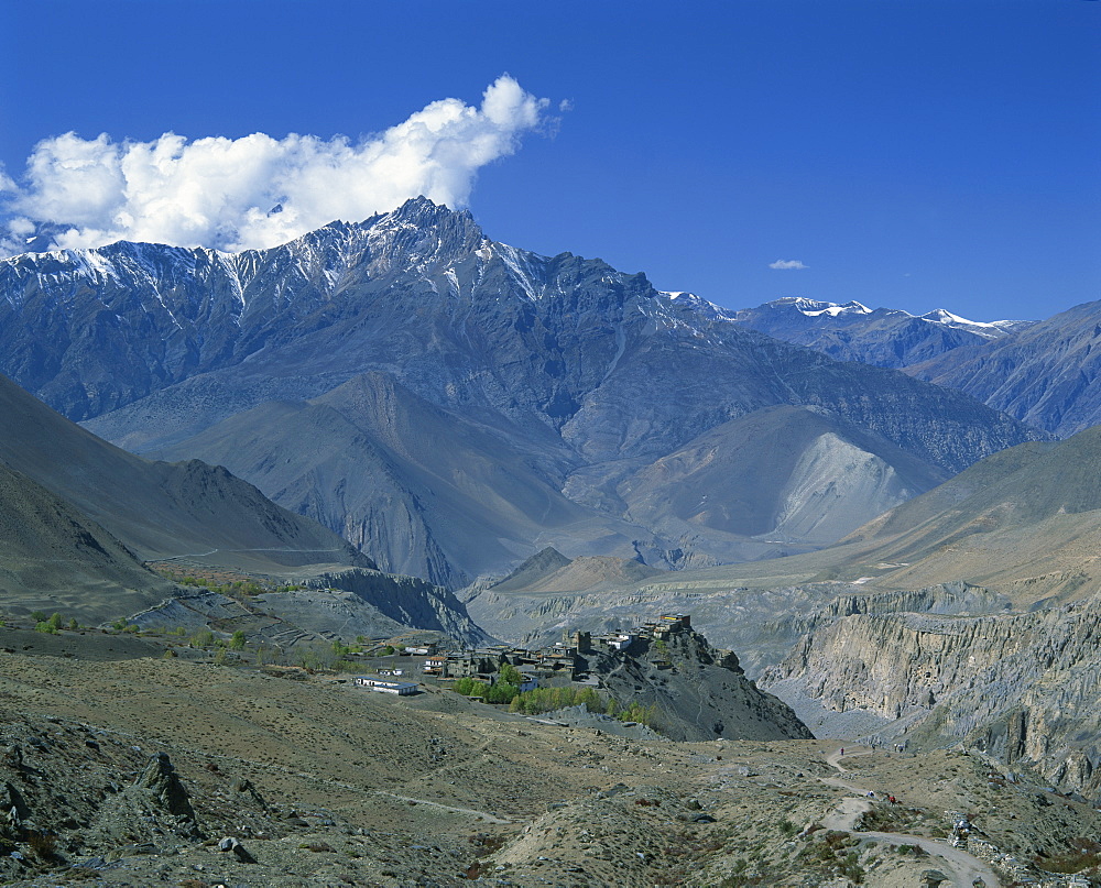 The village of Jharkot in the Mustang district in the Himalaya mountains, in Nepal, Asia