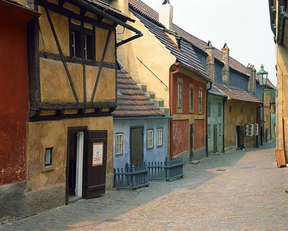 Old painted houses in Zlata Ulicka (Golden Lane), in Prague, Czech Republic, Europe