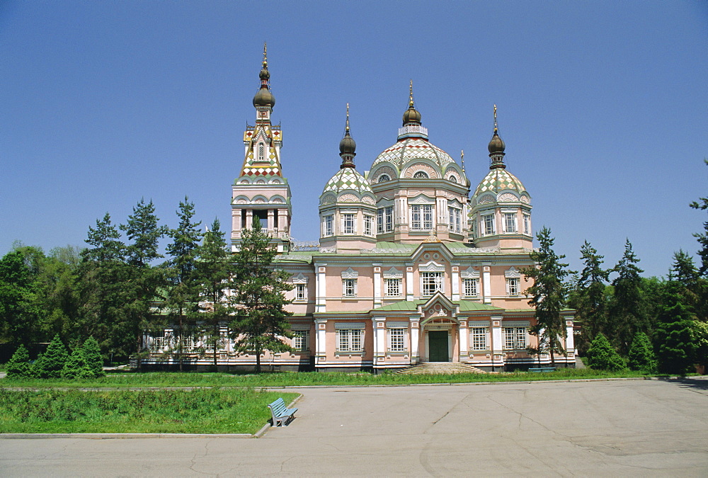 The Zenkov Cathedral built with wood, but no nails, in 1904, at Almaty, Kazakhstan, Central Asia