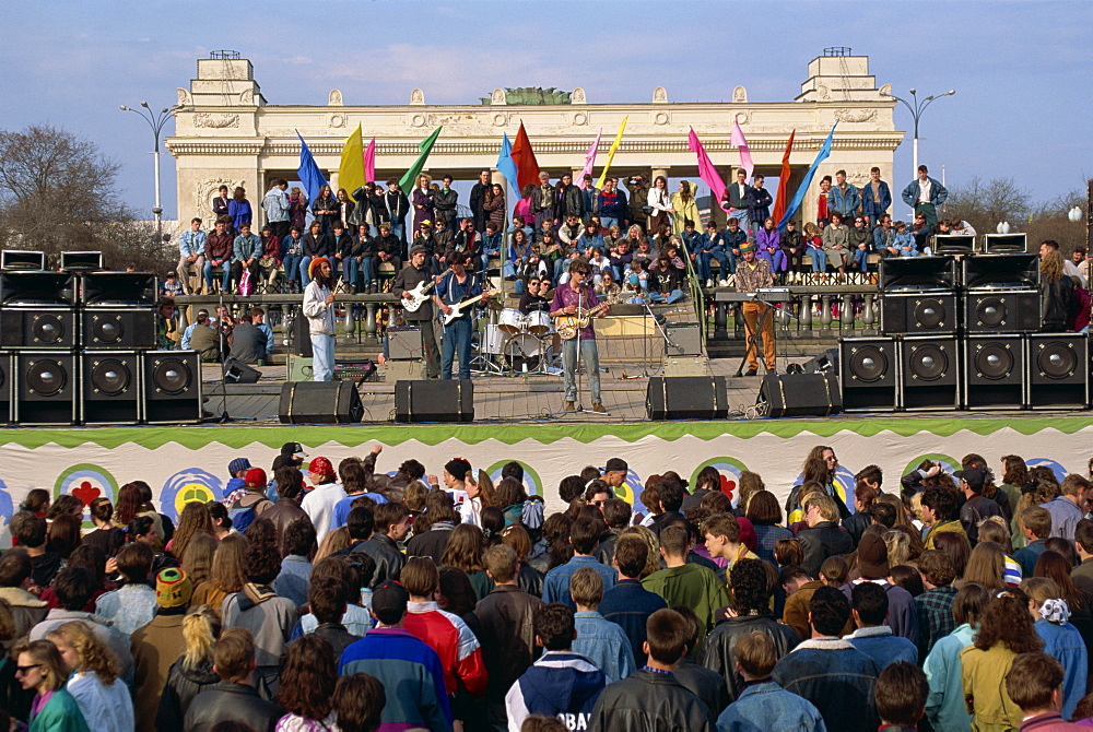 Crowds at a concert during the Earth Day Festival in Gorky Park, in Moscow, Russia, Europe