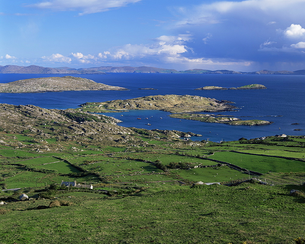 Coastline of the Iveragh Peinsula looking towards Bera Peninsula, County Kerry, Munster, Eire (Republic of Ireland), Europe