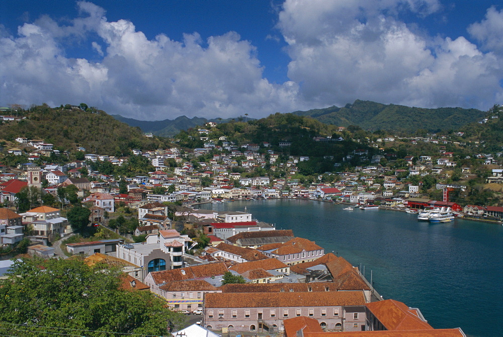 View of the capital from the old fort, Georgetown, Grenada, Caribbean, West Indies, Central America