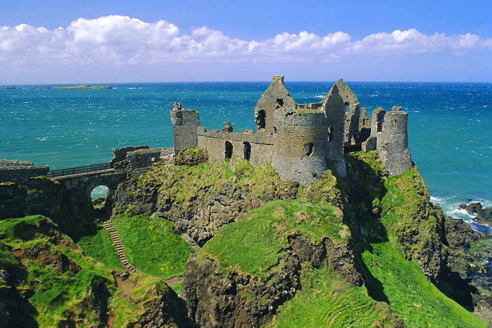 Dunluce Castle on rocky coastline, County Antrim, Ulster, Northern Ireland, UK, Europe