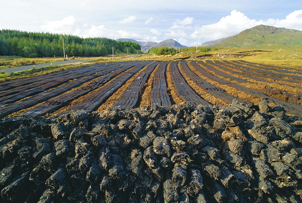 Peat 'farming' or cutting, Connemara region near Clifden, County Galway, Connacht, Republic of Ireland (Eire), Europe