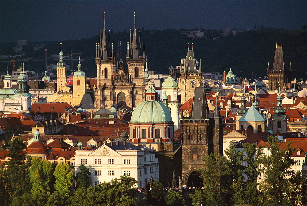 View over Stare Mesto district including Tyn church, Prague, UNESCO World Heritage site, Czech Republic, Europe