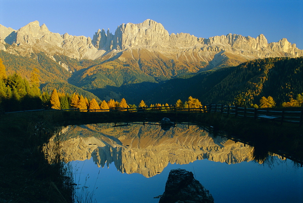 Mountain reflections, Rosengartengrupp, Dolomites, Trentino-Alto Adige, Italy, Europe