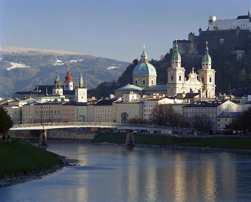 Domes of the cathedral and Kollegienkirche and the Salzach River, Salzburg, Austria, Europe