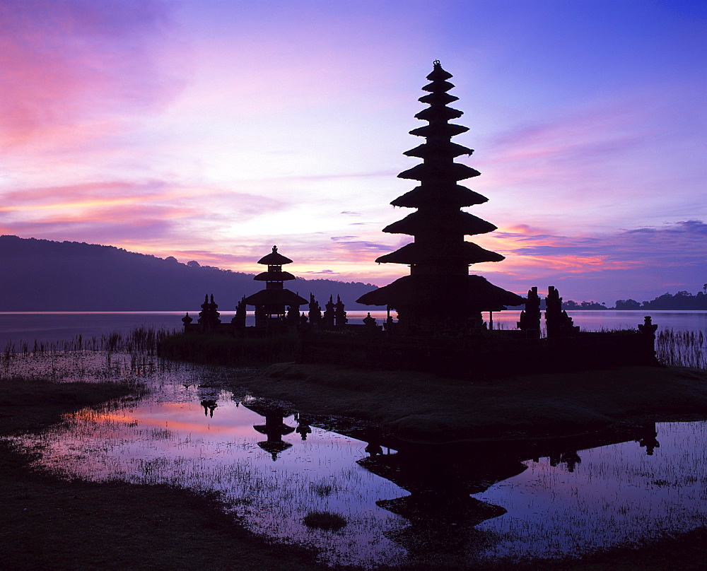 Reflections of the Candikuning Temple in the water of Lake Bratan on Bali, Indonesia, Southeast Asia, Asia