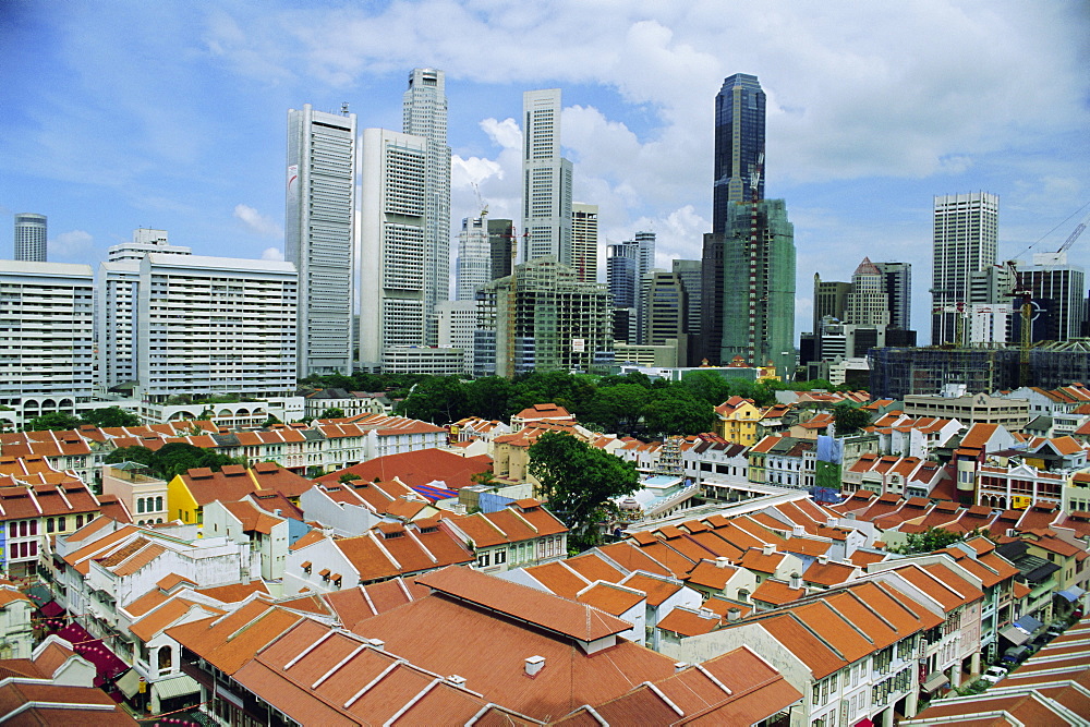 Elevated view over Chinatown, and city skyline, Singapore, Asia