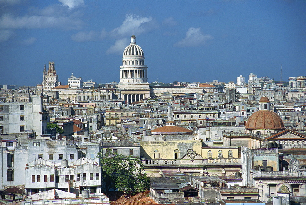 Skyline and El Capitolio Nacional from Iglesia y Monasterio de San Francisco de Asis, Havana, Cuba, West Indies, Caribbean, Central America