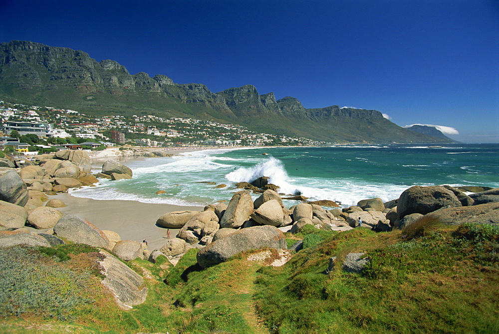 Clifton Bay and beach, sheltered by the Lion's Head and Twelve Apostles, Cape Town, South Africa, Africa