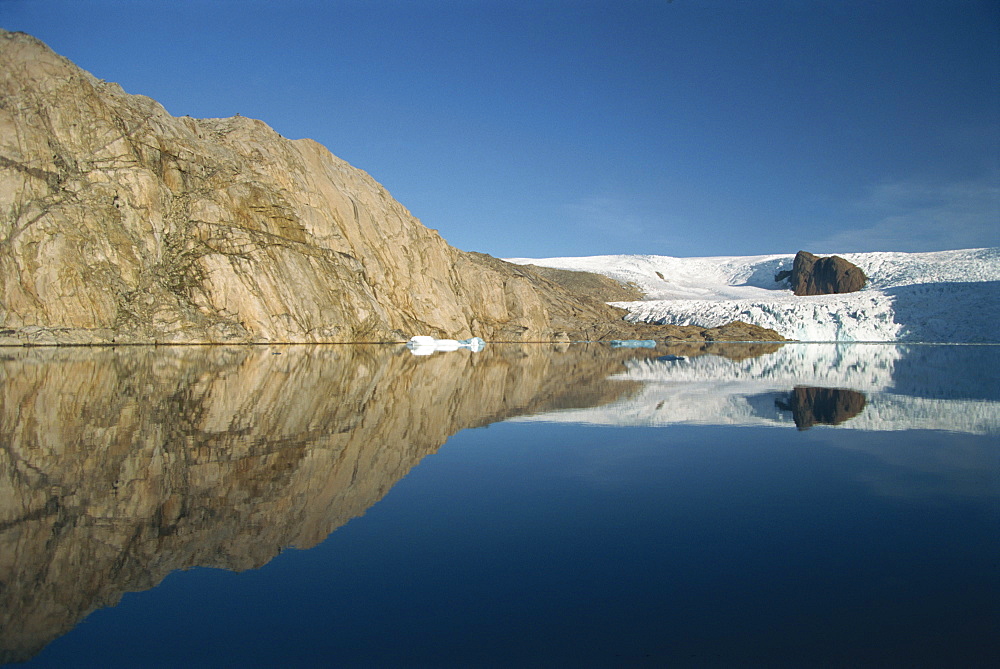 Glacier reaching edge of Prins Christians Sund, Greenland, Polar Regions