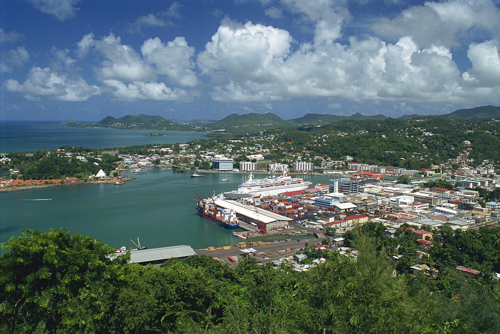 Aerial view over the port of Castries, St. Lucia, Windward Islands, West Indies, Caribbean, Central America