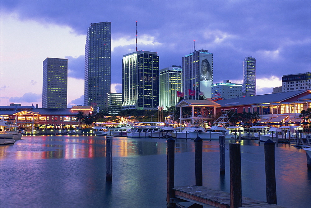 Miami city skyline from Bayside, Miami, Florida, United States of America, North America