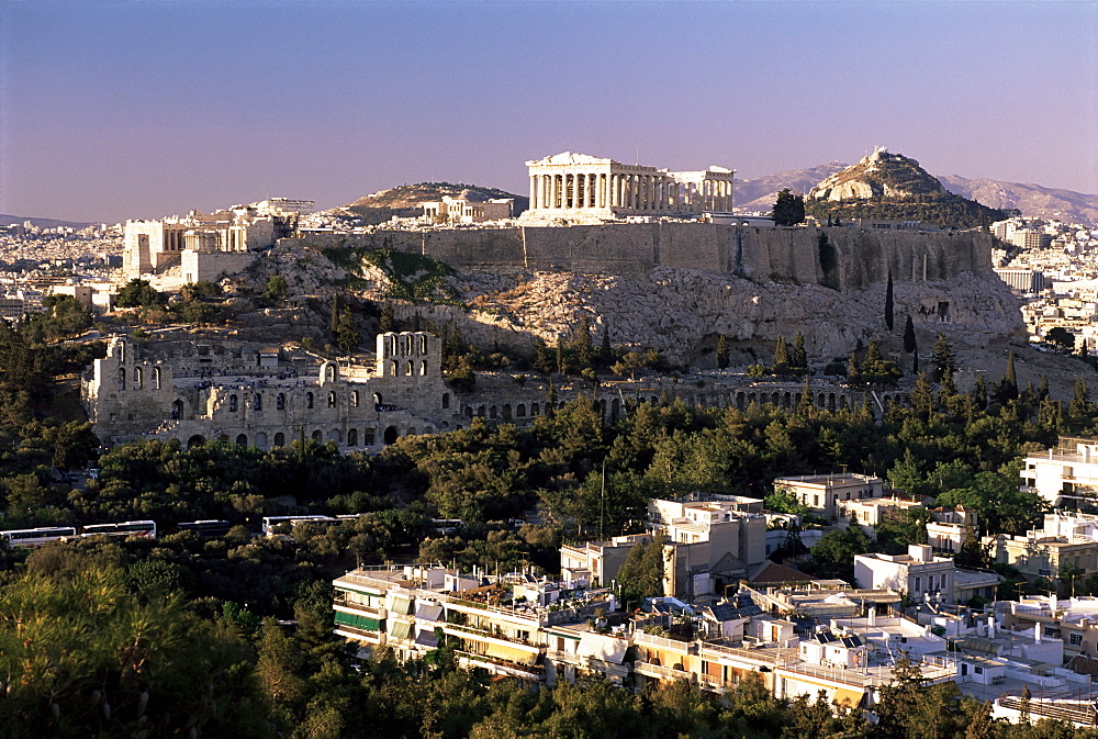 The Acropolis, Parthenon and city skyline, Athens, Greece, Europe