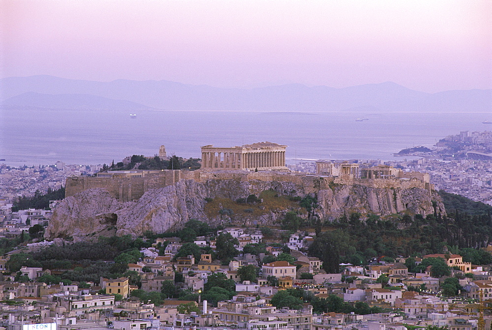 The Parthenon and Acropolis from Lykavitos, UNESCO World Heritage Site, Athens, Greece, Europe