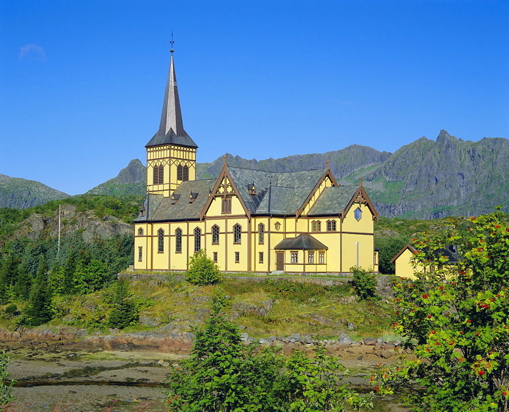 Kabelvag church on Austvagoy, Lofoten Islands, Nordland, Norway, Scandinavia, Europe