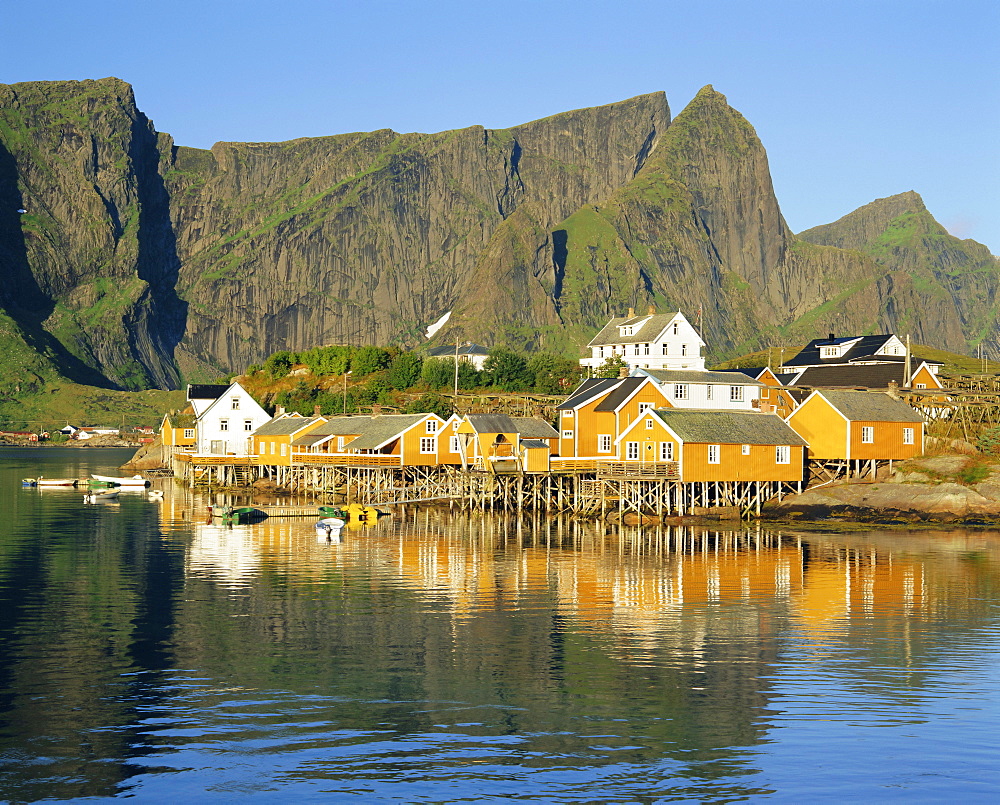 Moskenesoya, fishing village on Sakrisoya Island, Lofoten Islands, Nordland, Norway, Scandinavia