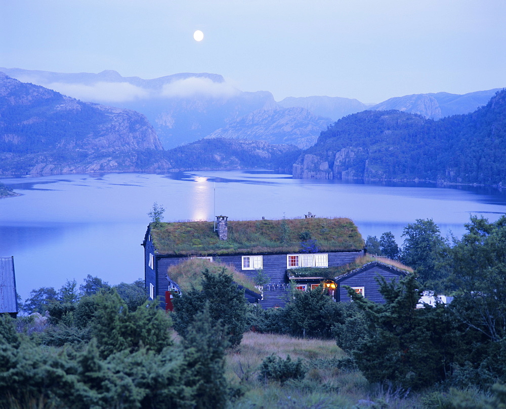 Moonrise over Lake Refsvaten, south, Norway, Scandinavia, Europe