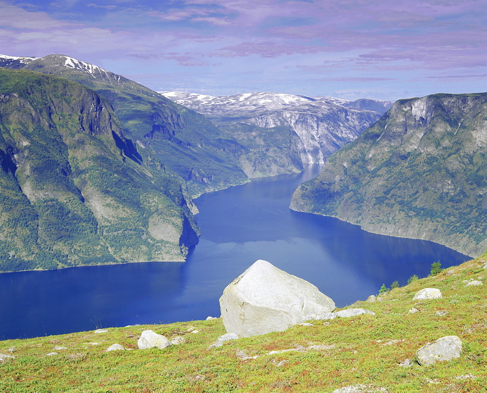 View over Aurlandsfjord, Western Fjords, Norway, Scandinavia, Europe