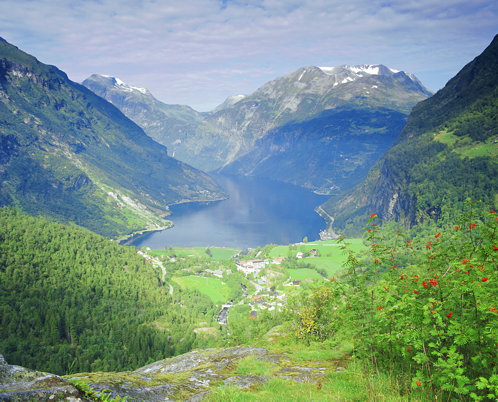 Elevated view from Flydalsjuvet of the Geiranger Fjord, Western Fjords, Norway, Scandinavia, Europe