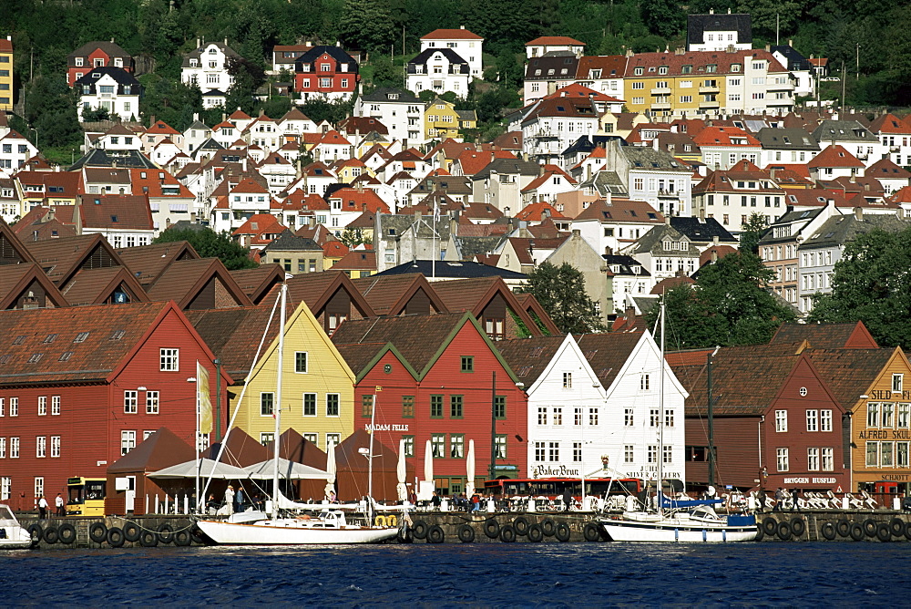 Hanseatic period wooden buildings, Bryggen (Bergen), Norway, Scandinavia, Europe