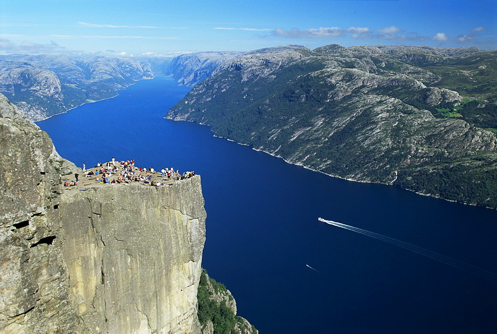 Preikestolen Rock overlooking Lysefjord, near Stavanger, South West Fjords, Norway, Scandinavia, Europe