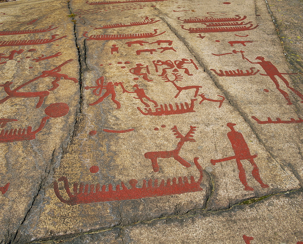 Ancient rock carvings from the bronze age, Gotaland Fossum near Tanumshede, Sweden, Scandinavia, Europe