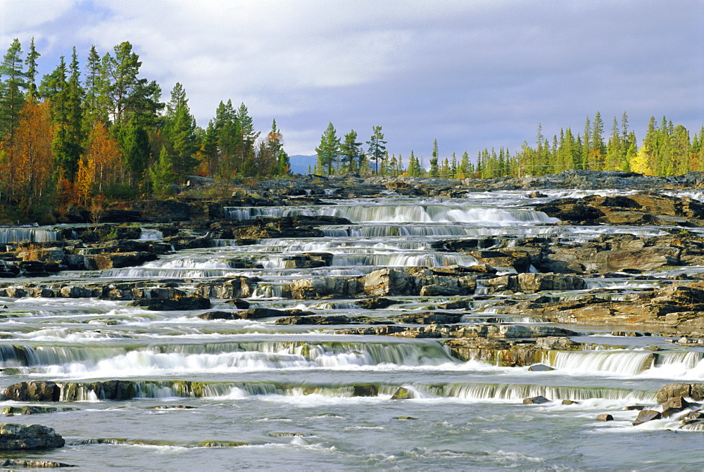 Trappstegforsarna Waterfalls, Fatmomakke region, Lappland, Sweden, Scandinavia, Europe