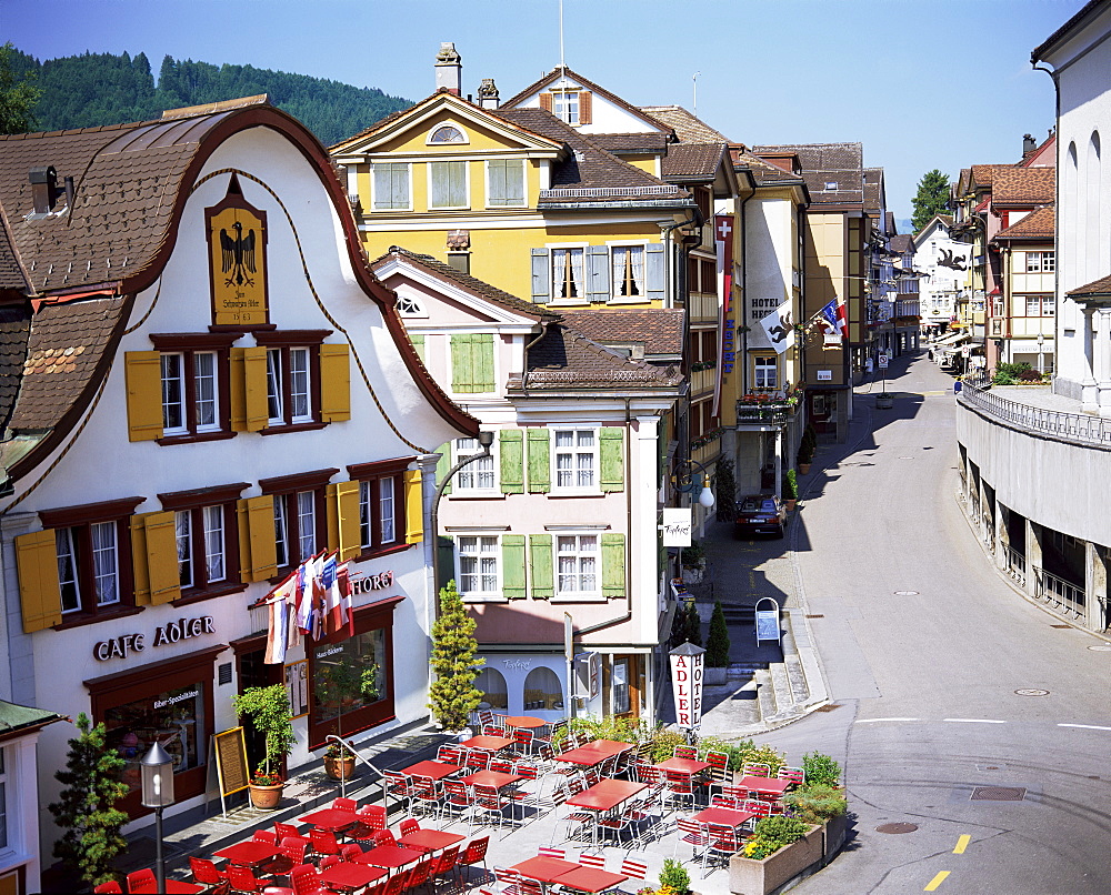 Painted facades on Hauptgasse, Appenzell, Appenzellerland, Switzerland, Europe