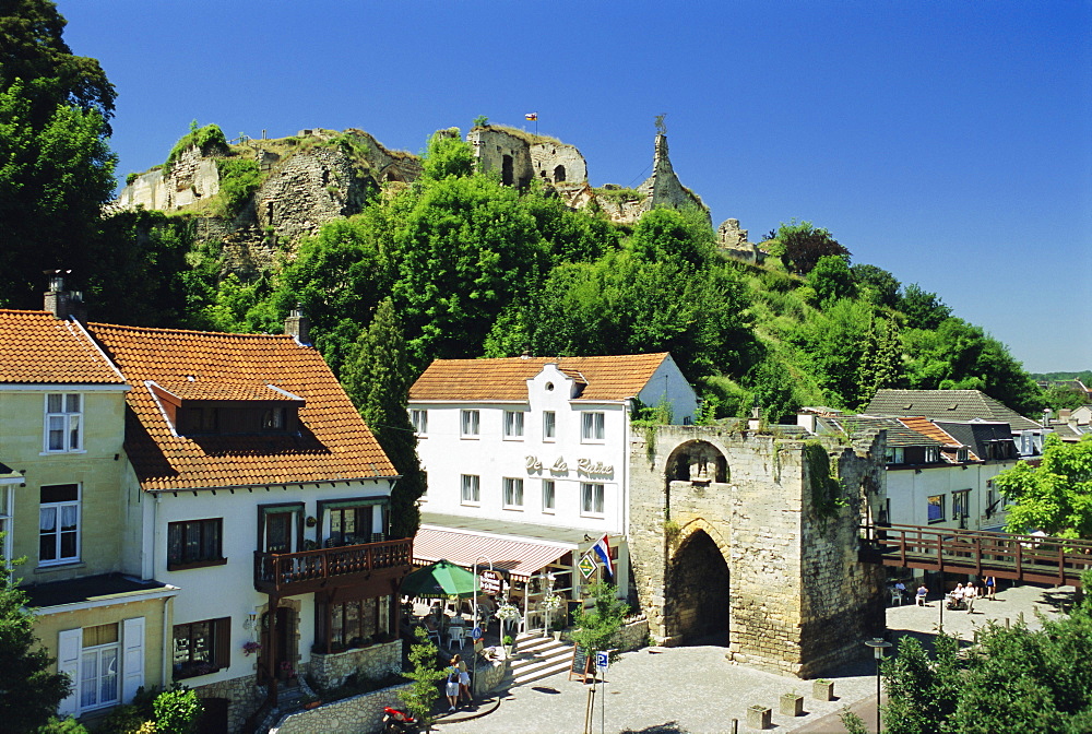 Castle ruins overlooking the town, Valkenburg, Netherlands, Europe