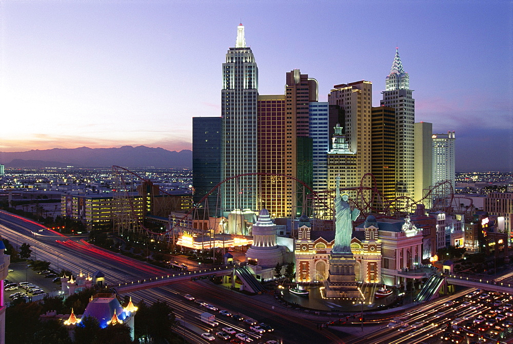 Elevated view of New York New York Hotel and Casino, Las Vegas, Nevada, United States of America (U.S.A.), North America