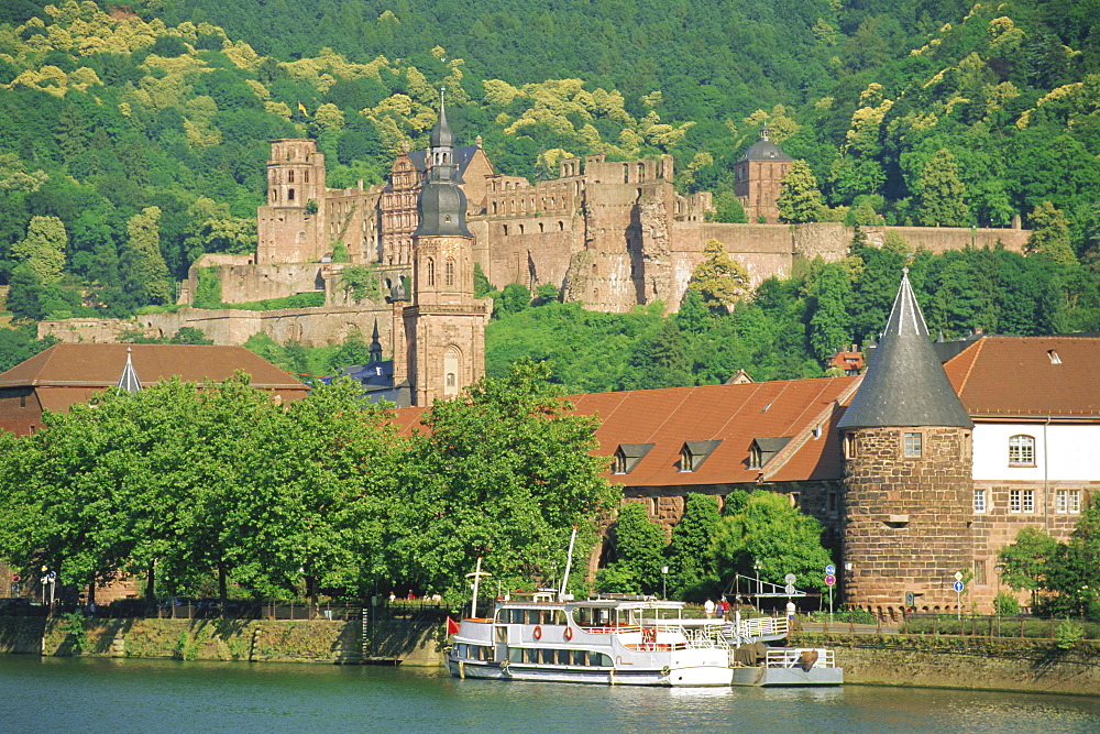 Heidelberg Castle and the Neckar River, Heidelberg, Baden-Wurttemberg, Germany, Europe