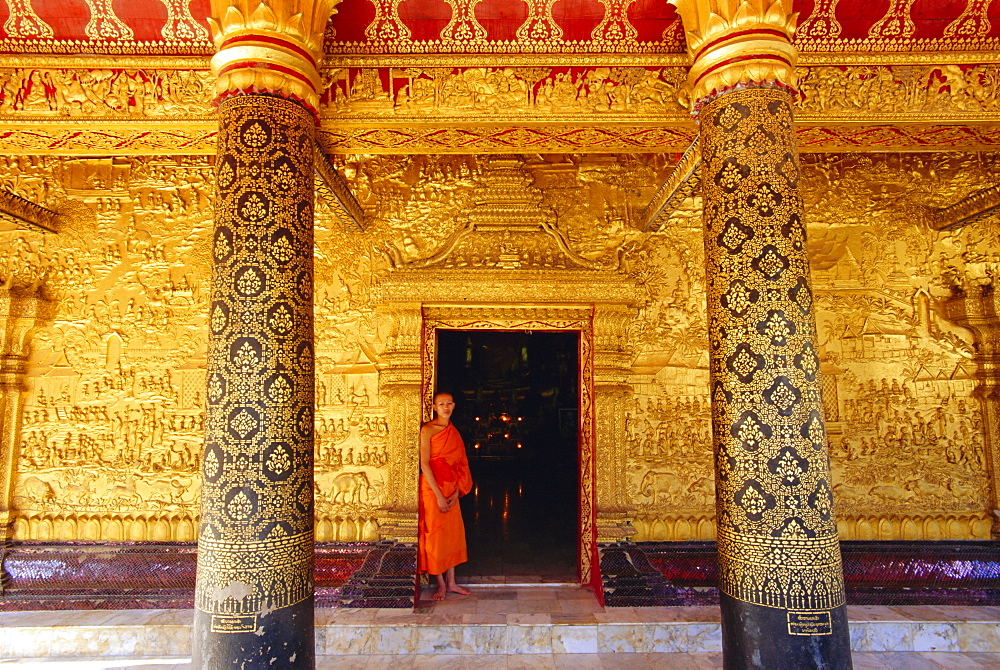 Exterior gilded relief on Wat Mai Suwannaphumaham, Luang Prabang, Laos