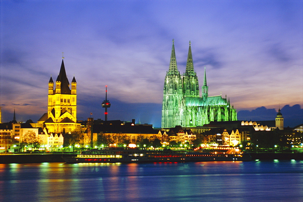 The River Rhine and Cathedral, Cologne, North Rhine Westphalia, Germany