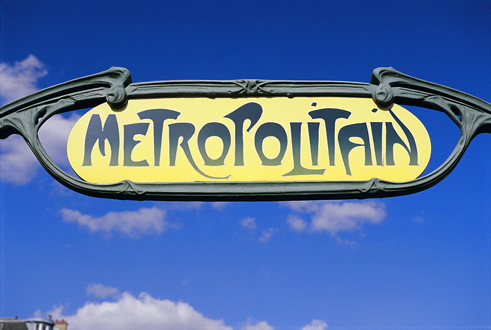 Art deco Metropolitain (subway) sign, Paris, France, Europe