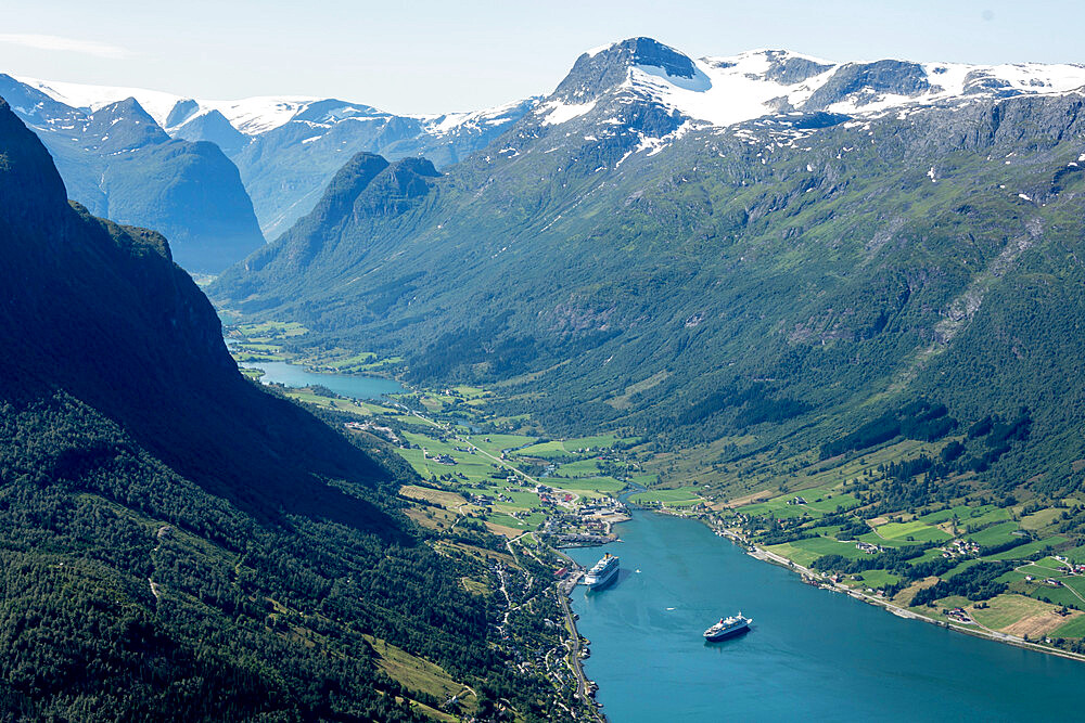 Oldedalen seen from top of Loenskylift, Nordfjord, Olden, Norway, Scandinavia, Europe