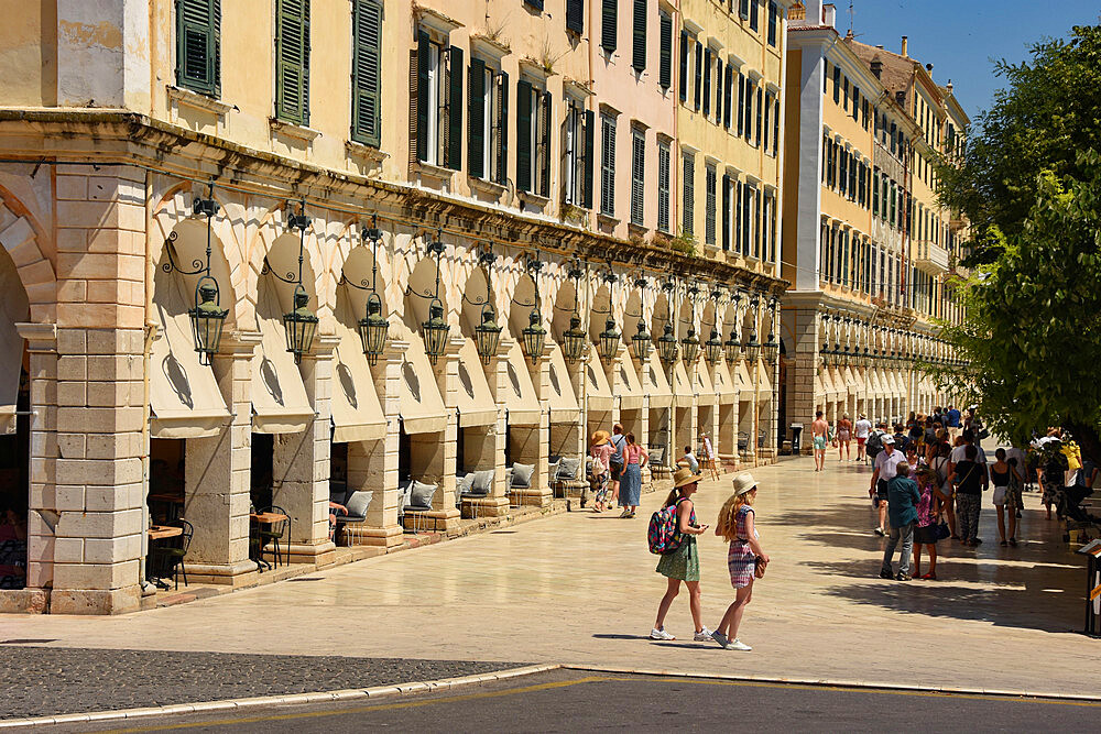 Main esplanade frontage in town of Corfu (Kerkyra), Corfu island, Greek Islands, Greece, Europe