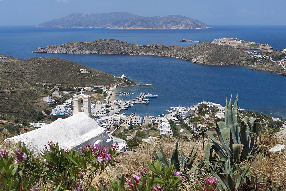 Gialos from Chora, Ios, Cyclades, Greek Islands, Greece, Europe