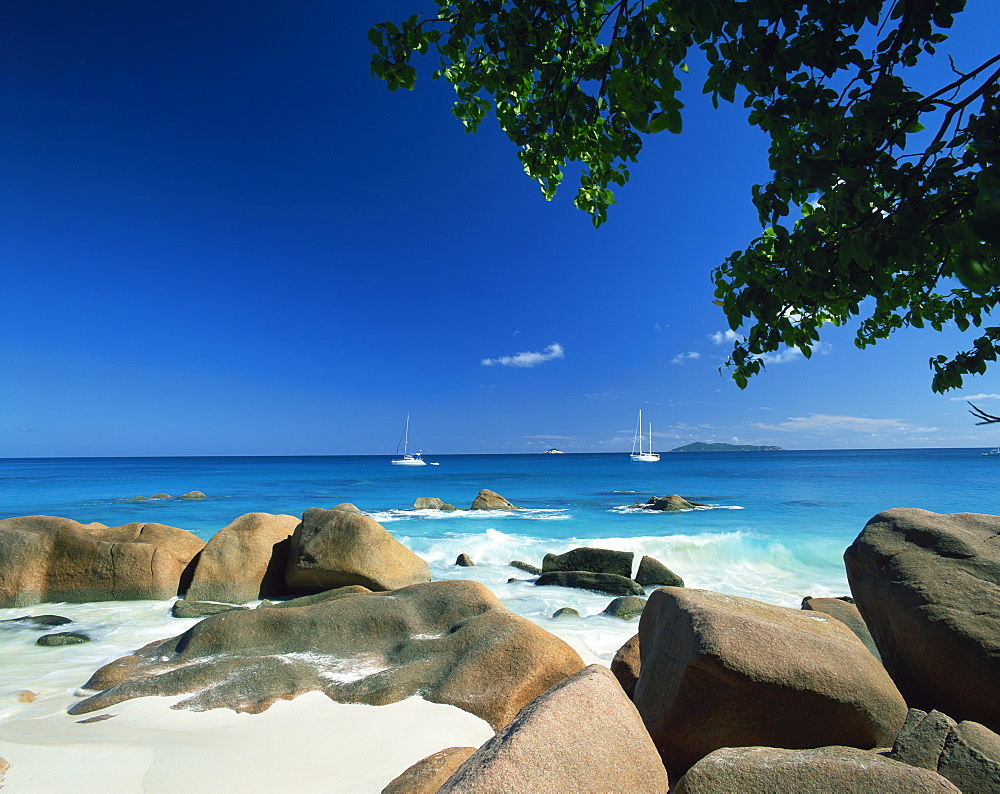 Beach scene, Anse Lazio, Praslin, Seychelles, Indian Ocean, Africa