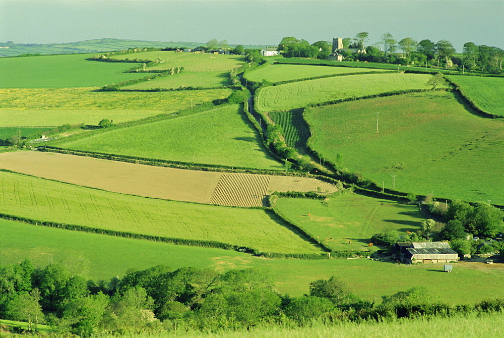 Fields and farms near Fowey, Cornwall, England, UK