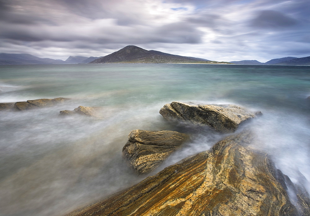 View towards Luskentyre and the hills of North Harris from Isle of Taransay, Outer Hebrides, Scotland, United Kingdom, Europe