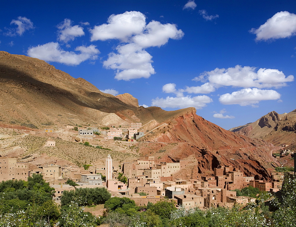 Small village and mosque in the Dades Gorge near Boumalne Dades, Morocco, North Africa, Africa