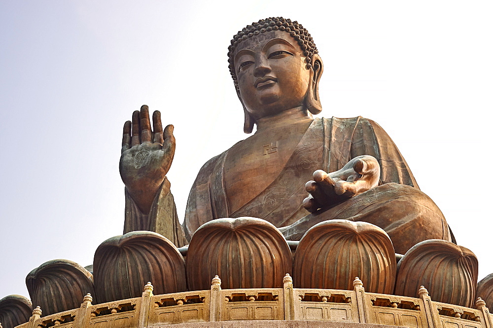 Big Buddha, showing the Buddhist swastika, Po Lin Monastery, Ngong Ping, Lantau Island, Hong Kong, China, Asia