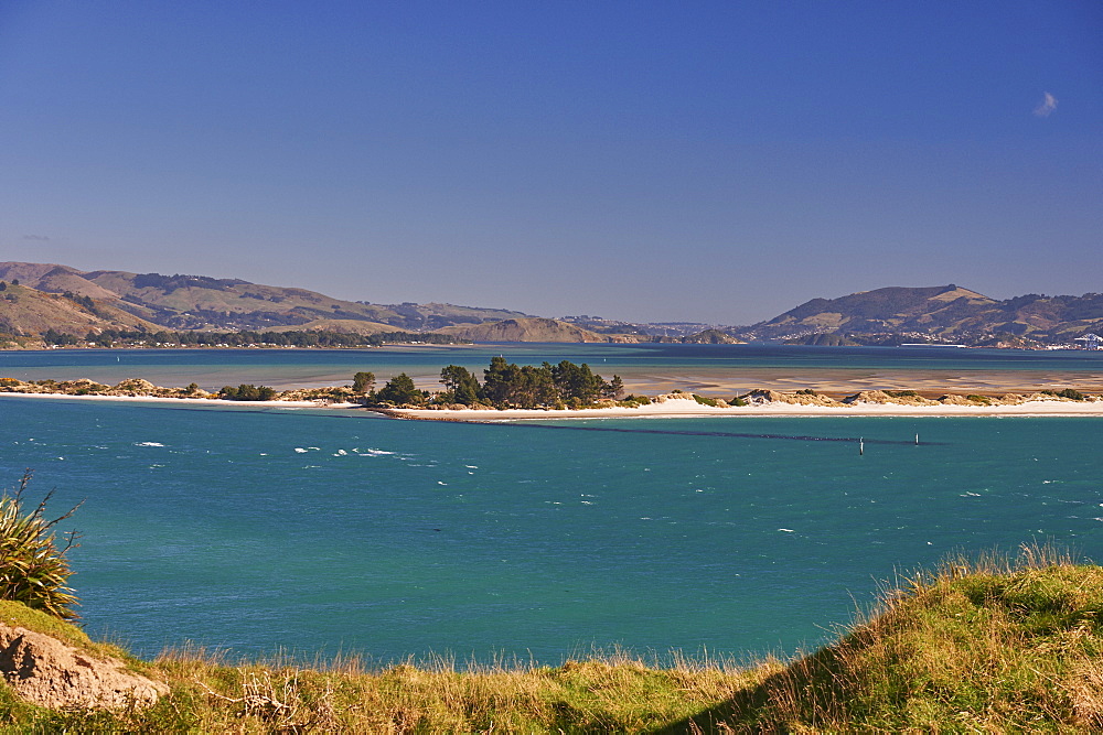 Aramanoa salt marsh viewed from Harington Point, Otago Peninsula, Otago, South Island, New Zealand, Pacific