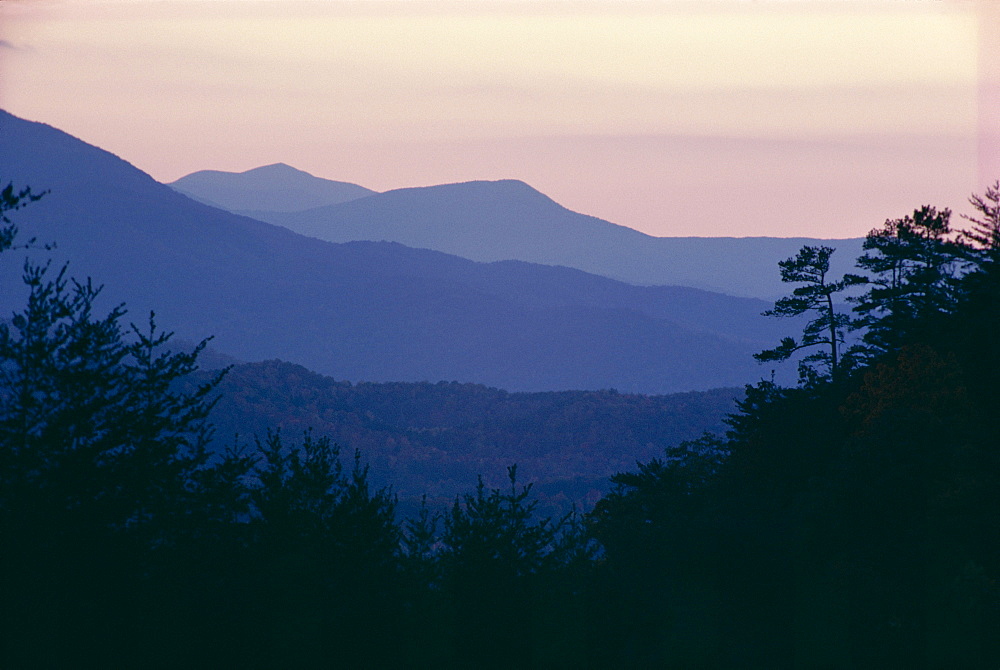 View of afterglow from Foothills Park, west of Appalachian Mountains, Tennessee, United States of America (U.S.A.), North America