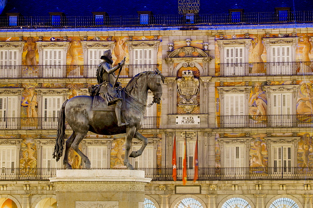 Plaza Mayor statue of Philip III, Madrid, Spain, Europe