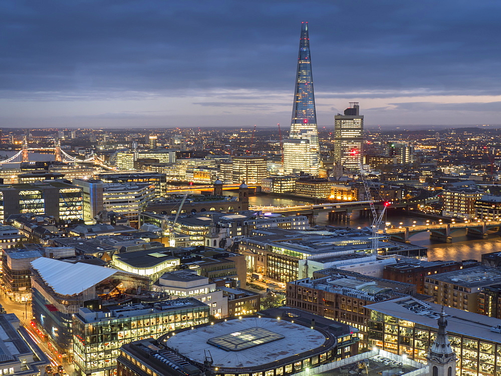 Cityscape with The Shard at dusk, London, England, United Kingdom, Europe